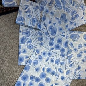6 Vintage Vera Neumann Blue And White Floral Cloth 16" Napkins EUC